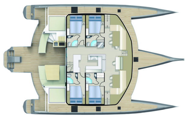 Neel 65 trimaran 4 cabins Layout and Accommodations Plan